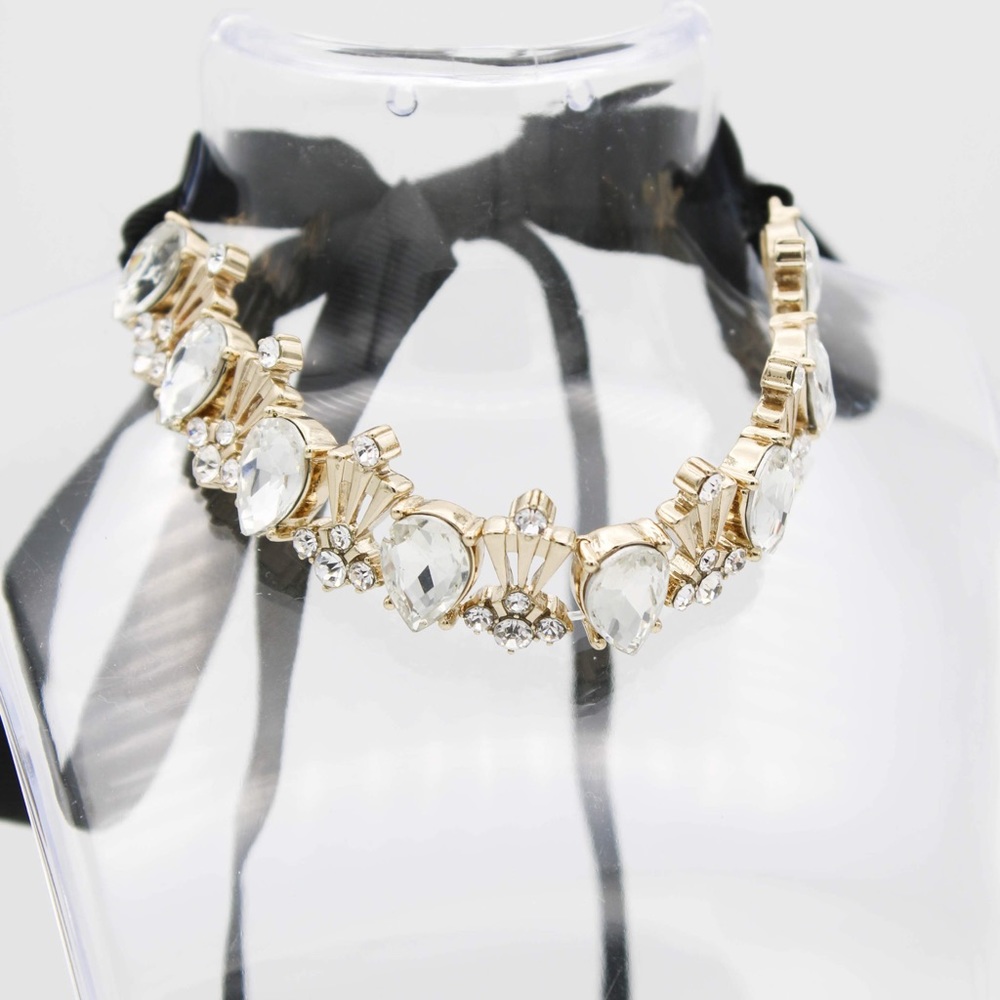 H&M Ribbon Tie Rhinestone Choker Necklace